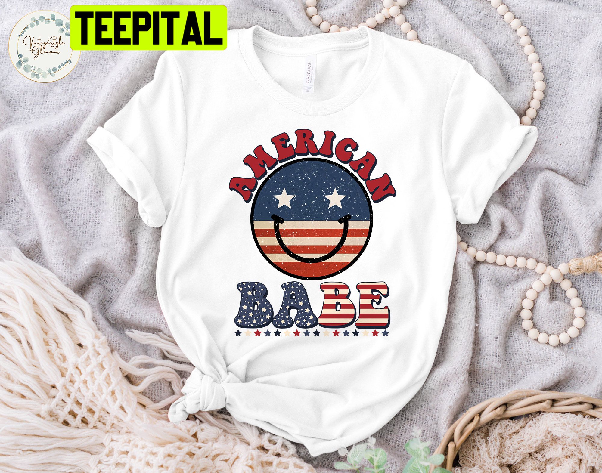American Babe American Flag Smiley Face Unisex T-Shirt American Babe American Flag Smiley Face Unisex T-Shirt