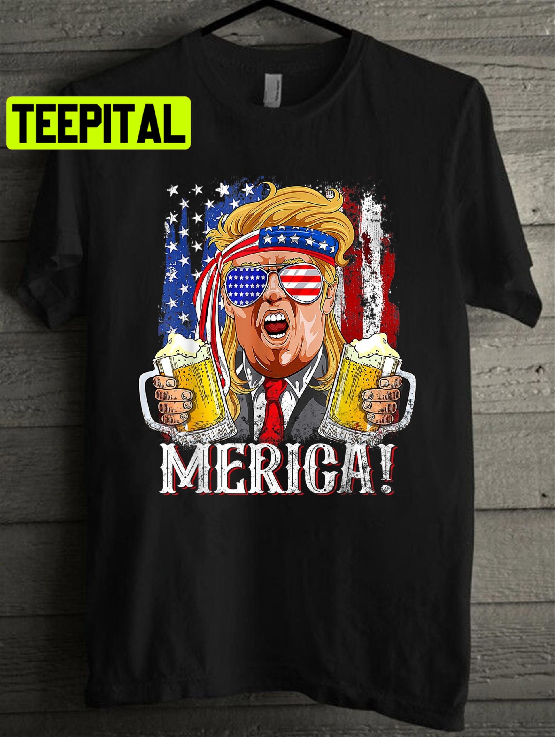 American Flag Merica Trump With Beer 2024 Unisex T-Shirt American Flag Merica Trump With Beer 2024 Unisex T-Shirt