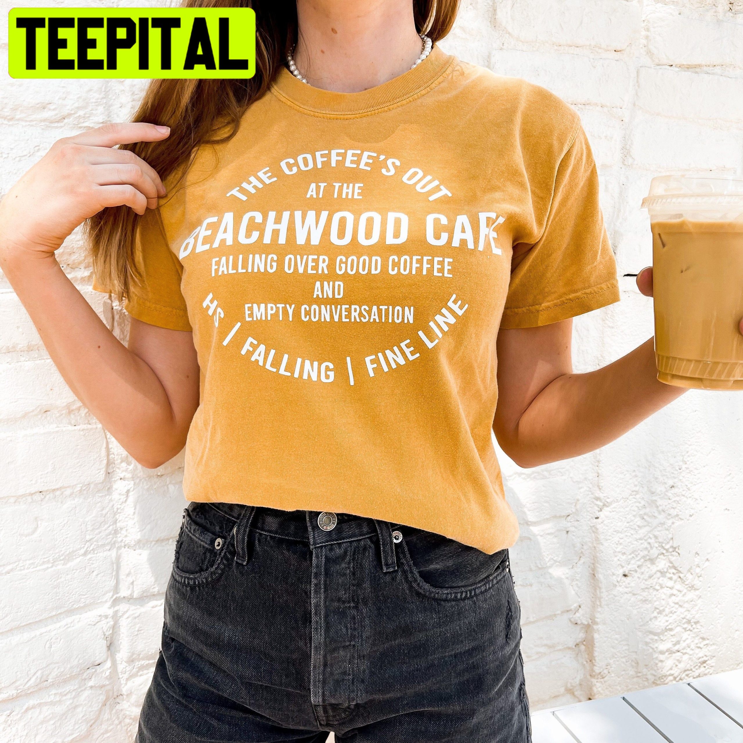 Art Beachwood Cafe Aesthetic And Retro Mustard Yellow Coffee Unisex T-Shirt Art Beachwood Cafe Aesthetic And Retro Mustard Yellow Coffee Unisex T-Shirt