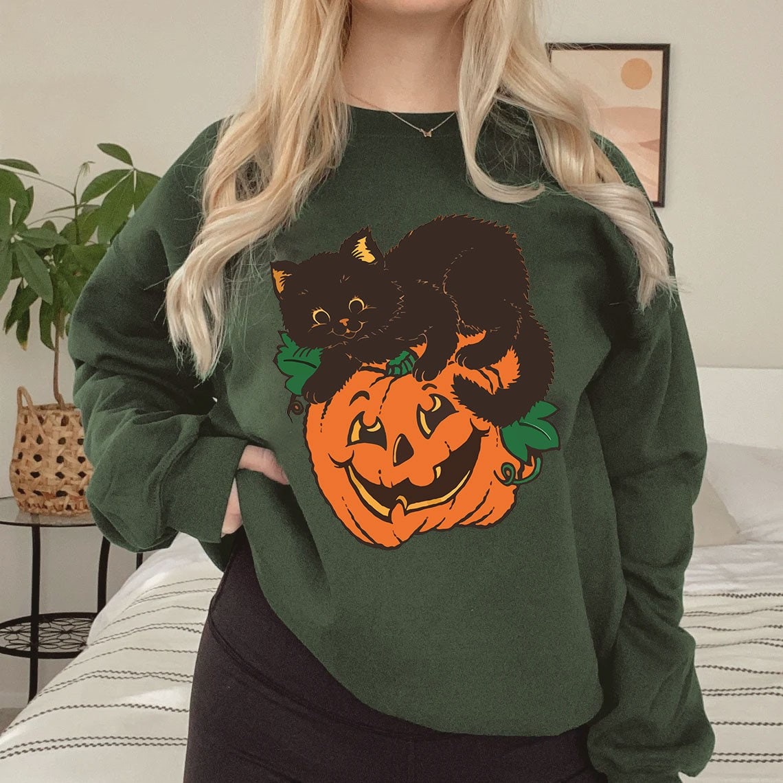 Black Cat On Pumpkin For Halloween New Art T-Shirt Black Cat On Pumpkin For Halloween New Art T-Shirt