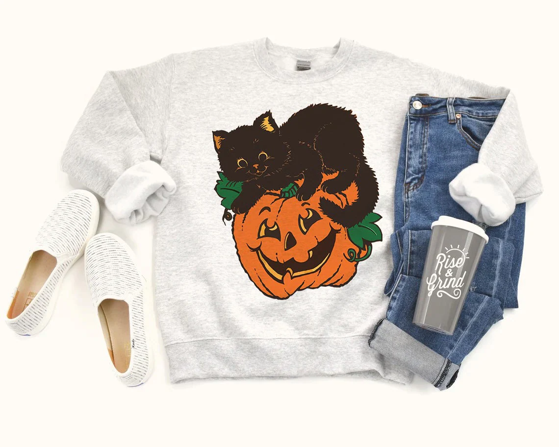 Black Cat On Pumpkin For Halloween New Art T-Shirt Black Cat On Pumpkin For Halloween New Art T-Shirt