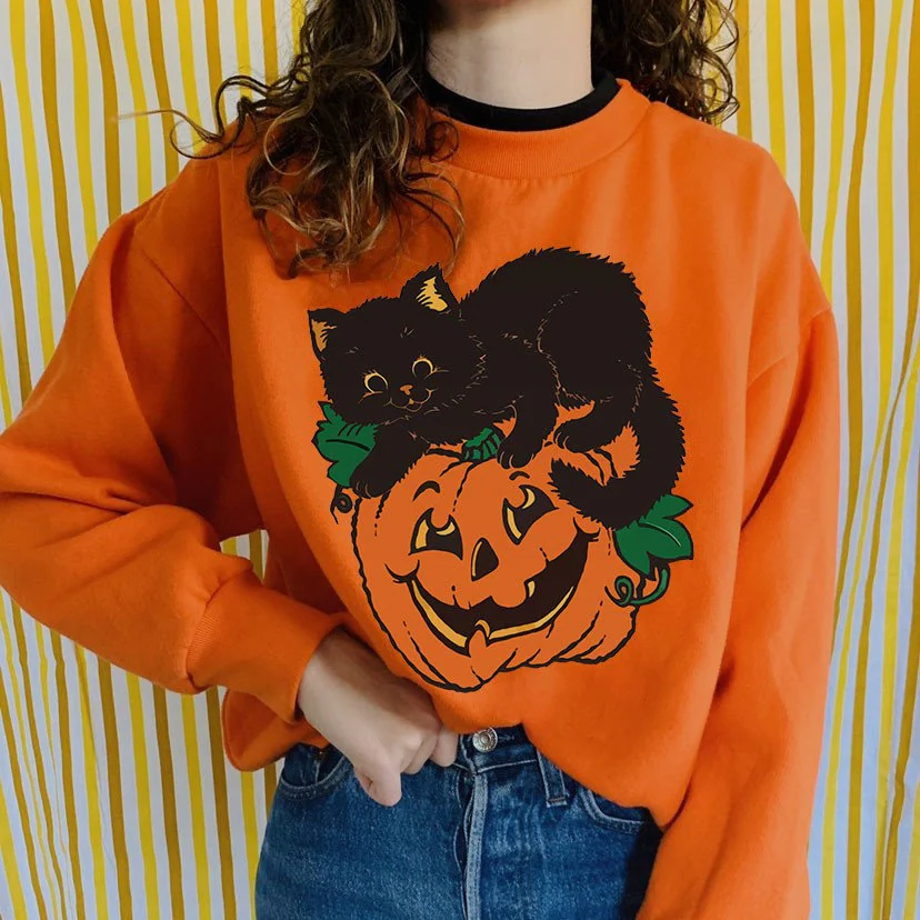 Black Cat On Pumpkin For Halloween New Art T-Shirt Black Cat On Pumpkin For Halloween New Art T-Shirt