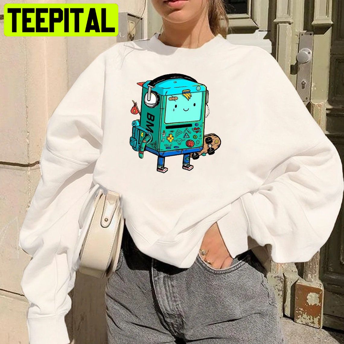 Bmo Skateboard And Listening Adventure Time Trending Unisex Sweatshirt Bmo Skateboard And Listening Adventure Time Trending Unisex Sweatshirt