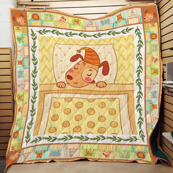 Cartoon Sleeping Dog With Leaves Pattern Quilt Blanket Cartoon Sleeping Dog With Leaves Pattern Quilt Blanket