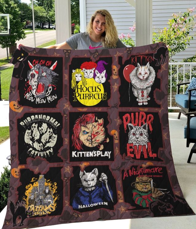 Cat Horror Movies Characters Halloween Quilt Blanket Cat Horror Movies Characters Halloween Quilt Blanket