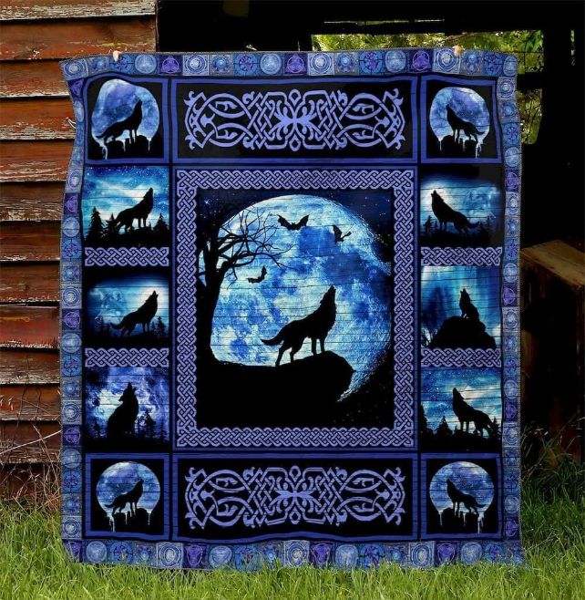 Celtic Wolf At Night Quilt Blanket Celtic Wolf At Night Quilt Blanket