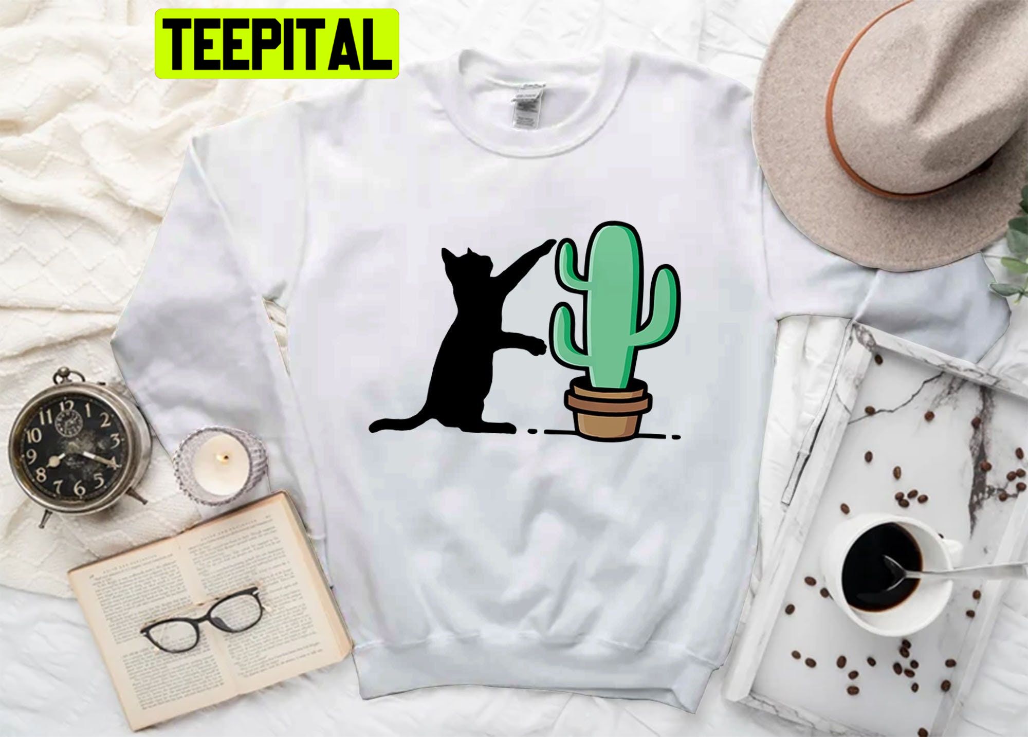 Cute Black Cat And Plants Cactus Unisex Sweatshirt Cute Black Cat And Plants Cactus Unisex Sweatshirt