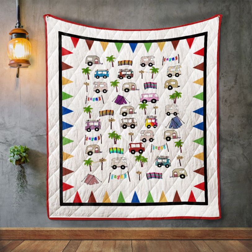 Cute Camping Car Quilt Blanket Cute Camping Car Quilt Blanket