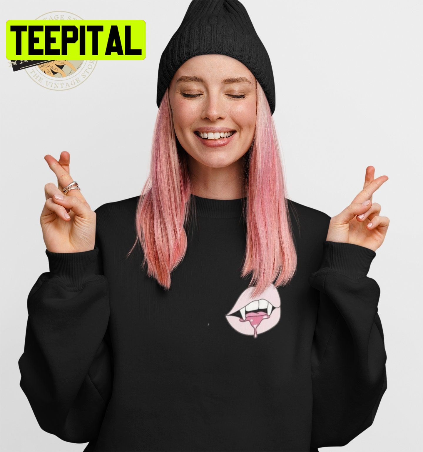 Cute Pink Vampire Lips Halloween Unisex Sweatshirt Cute Pink Vampire Lips Halloween Unisex Sweatshirt