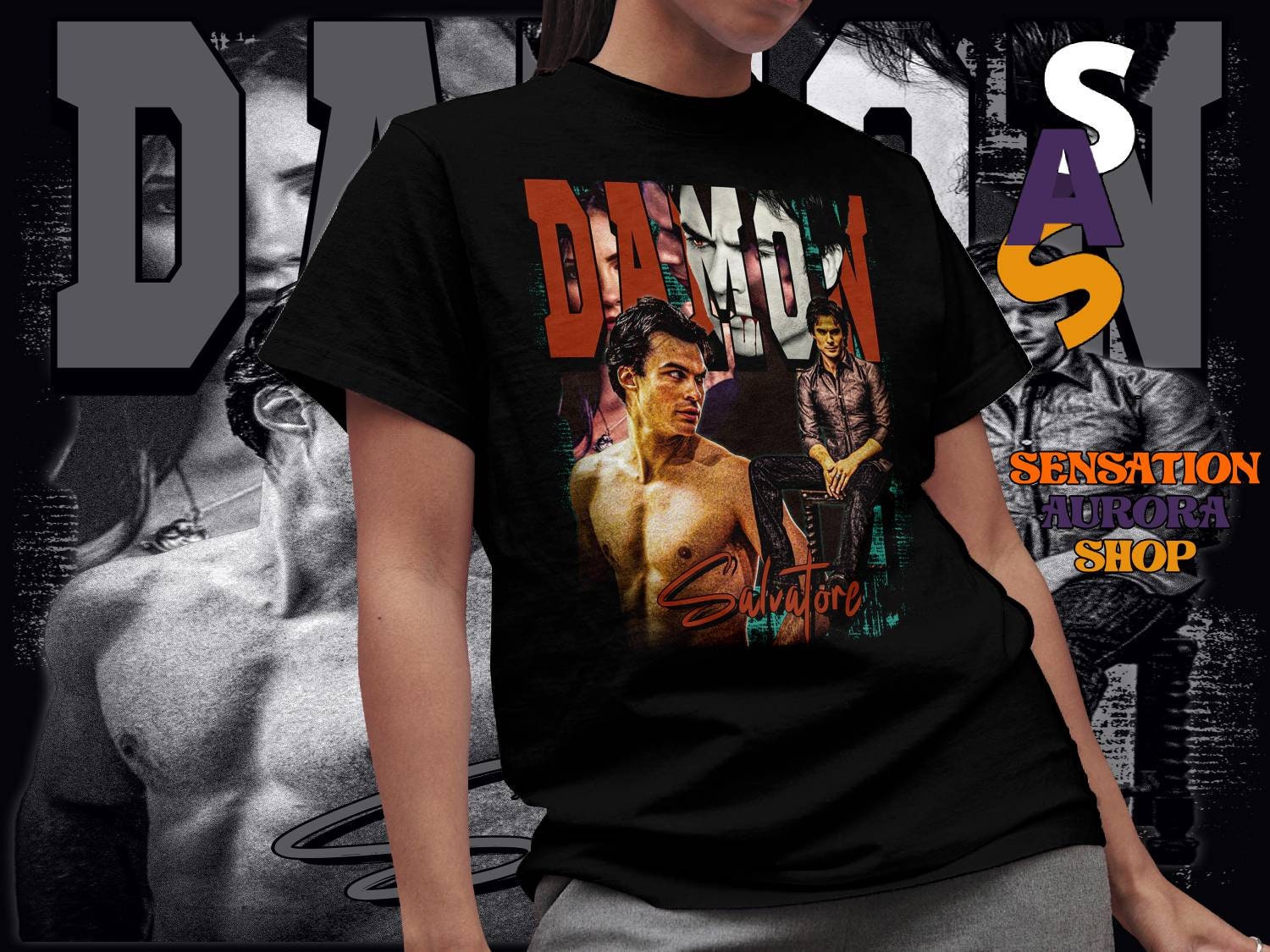 Damon Salvatore Character Actor Movie Ian Somerhalder Retro 90 Center Unisex T-Shirt Damon Salvatore Character Actor Movie Ian Somerhalder Retro 90 Center Unisex T-Shirt