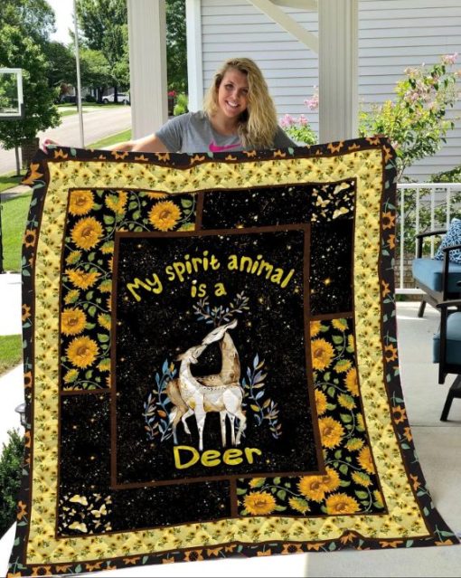 Deer Sunflower My Spirit Animal Is A Deer Quilt Blanket