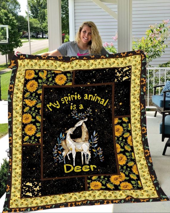 Deer Sunflower My Spirit Animal Is A Deer Quilt Blanket Deer Sunflower My Spirit Animal Is A Deer Quilt Blanket