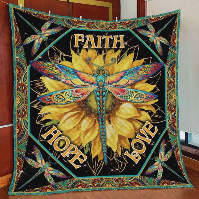 Dragonfly Faith Hope Love Quilt Blanket Dragonfly Faith Hope Love Quilt Blanket