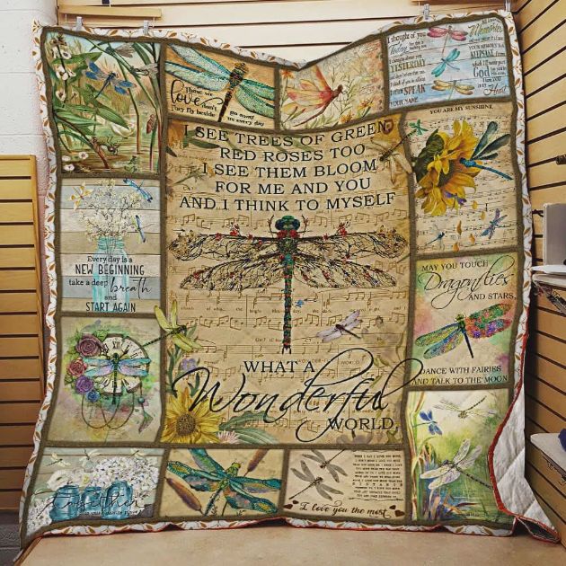 Dragonfly What A Wonderful World Quilt Blanket Dragonfly What A Wonderful World Quilt Blanket