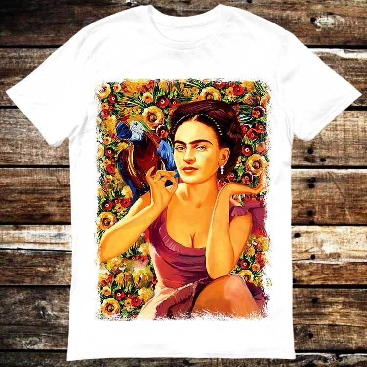 Frida Kahlo Parrot Bird Pet Lover Water Paint Art T-Shirt Frida Kahlo Parrot Bird Pet Lover Water Paint Art T-Shirt