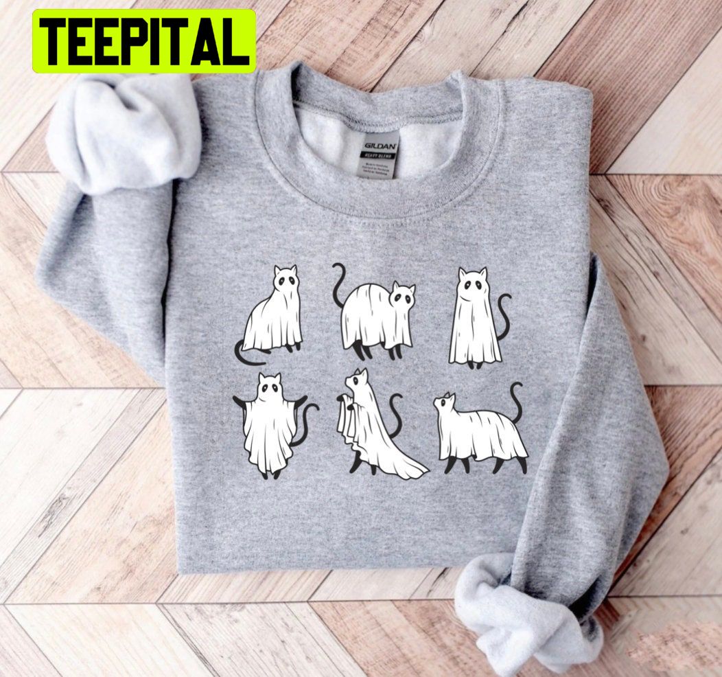 Funny Halloween Cat Ghost Spooky Season Unisex Sweatshirt Funny Halloween Cat Ghost Spooky Season Unisex Sweatshirt
