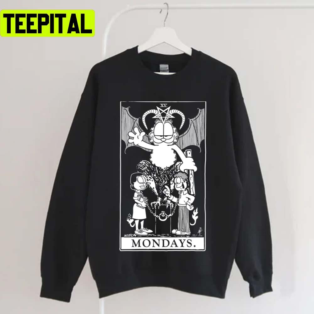 Garfield Tarot Mondays White Ink Halloween Design Unisex T-Shirt Garfield Tarot Mondays White Ink Halloween Design Unisex T-Shirt