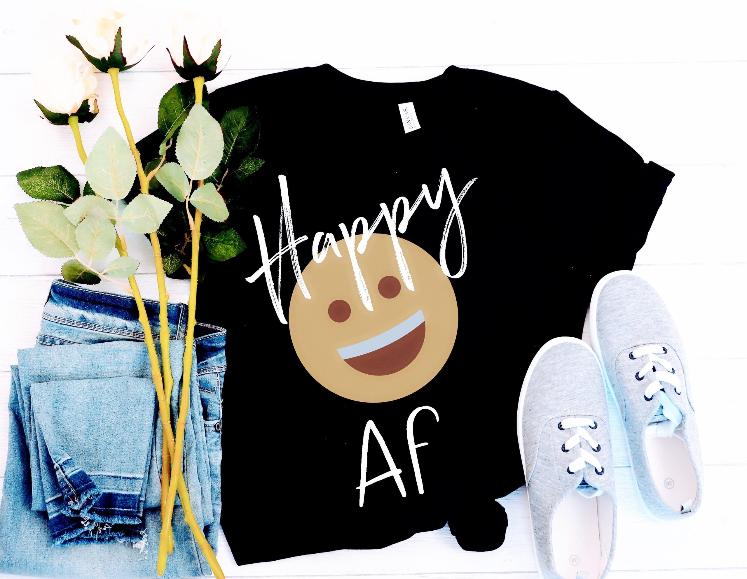 Happy Af Happy Af Clothing Happy Af Smiley Face Unisex T-Shirt Happy Af Happy Af Clothing Happy Af Smiley Face Unisex T-Shirt