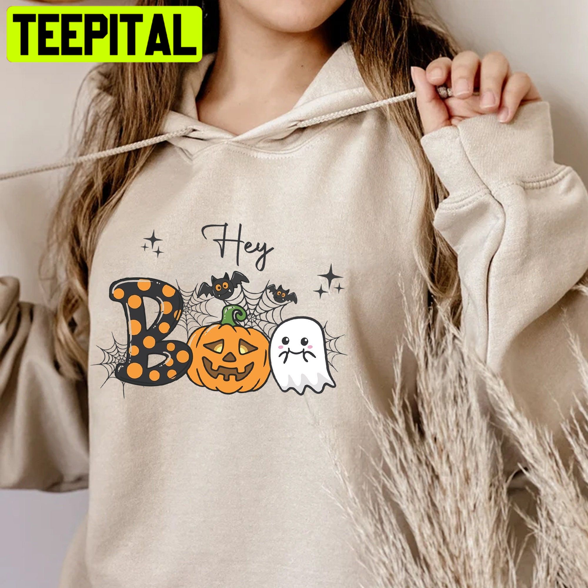 Hey Boo Cute Ghost Pumpkin Halloween Unisex Hoodie Hey Boo Cute Ghost Pumpkin Halloween Unisex Hoodie