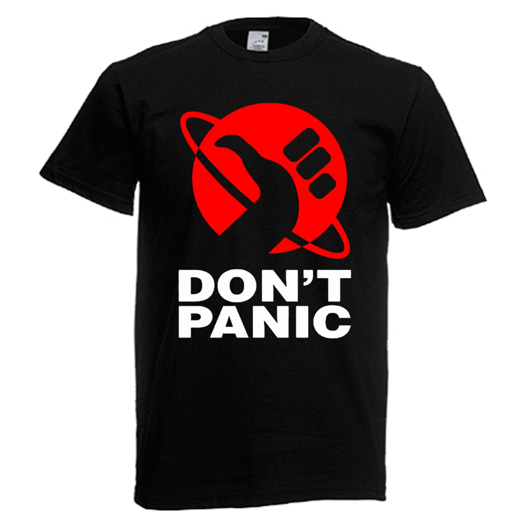 Hitchhikers Guide Dont Panic Mens Black T-Shirt Hitchhikers Guide Dont Panic Mens Black T-Shirt