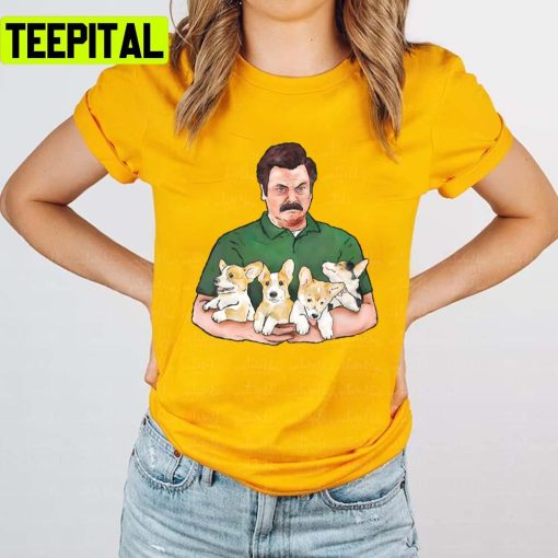 Holding Corgi Puppies Ron Swanson Unisex T-Shirt