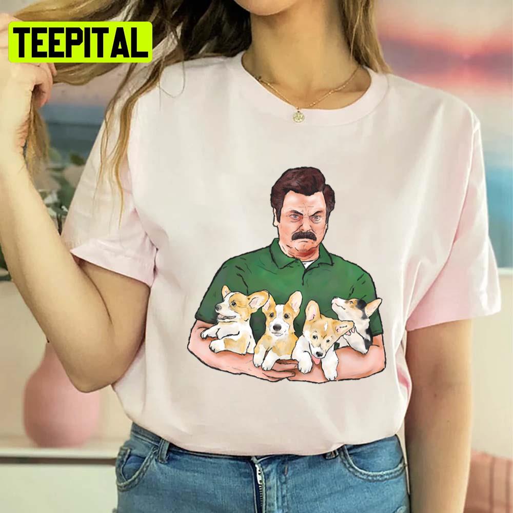 Holding Corgi Puppies Ron Swanson Unisex T-Shirt Holding Corgi Puppies Ron Swanson Unisex T-Shirt