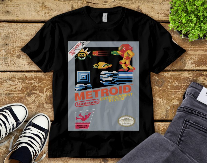 Nintendo NES Metroid Retro Vintage Cover Graphic T-Shirt Nintendo NES Metroid Retro Vintage Cover Graphic T-Shirt