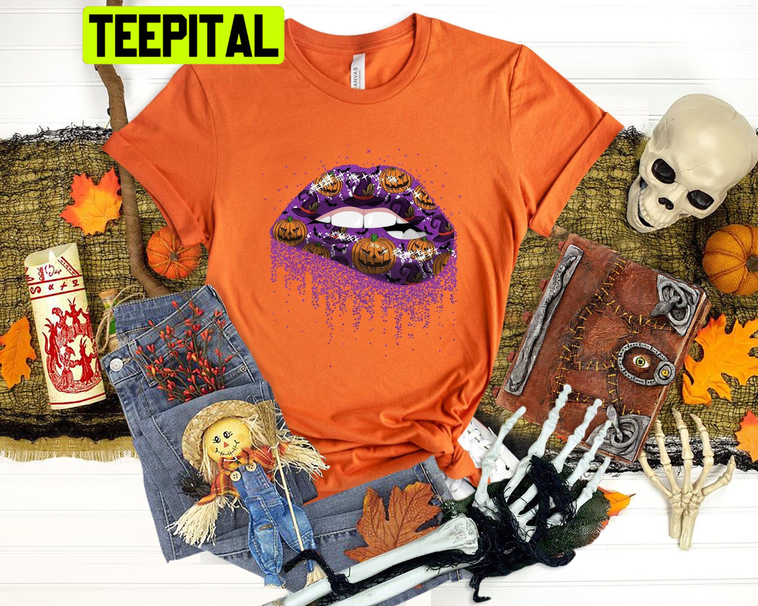 Purple Pumpkin Halloween Bling Lips Unisex T-Shirt Purple Pumpkin Halloween Bling Lips Unisex T-Shirt