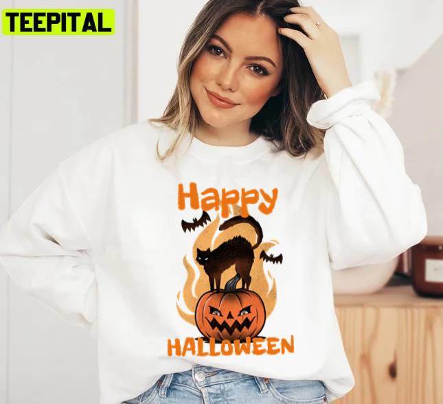 Scary Black Cat Halloween Spooky Night Unisex Sweatshirt Scary Black Cat Halloween Spooky Night Unisex Sweatshirt