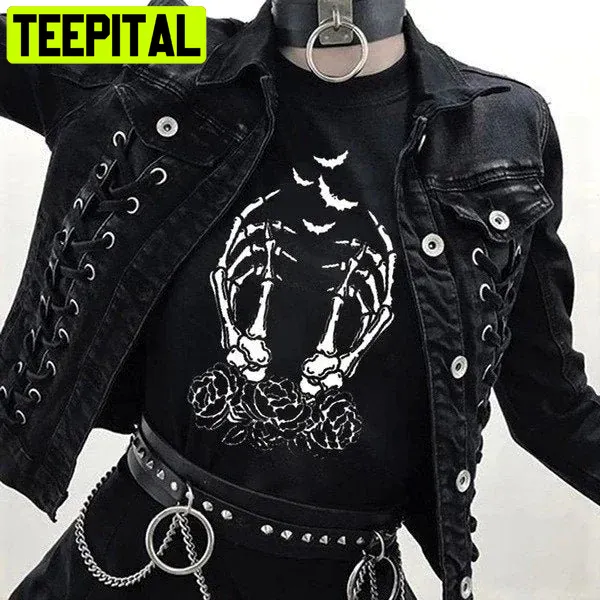 Skeleton Hands Rose Trending Unisex T-Shirt Skeleton Hands Rose Trending Unisex T-Shirt