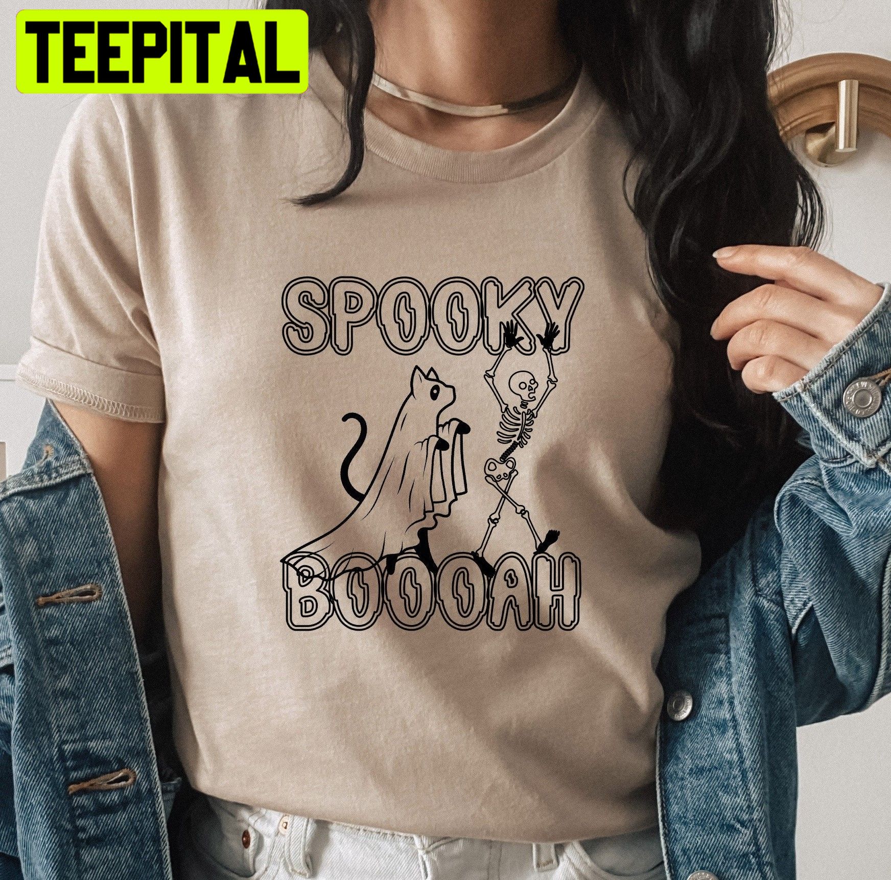Spooky Boooah Ghost Cat Skeleton Halloween Party Unisex T-Shirt Spooky Boooah Ghost Cat Skeleton Halloween Party Unisex T-Shirt