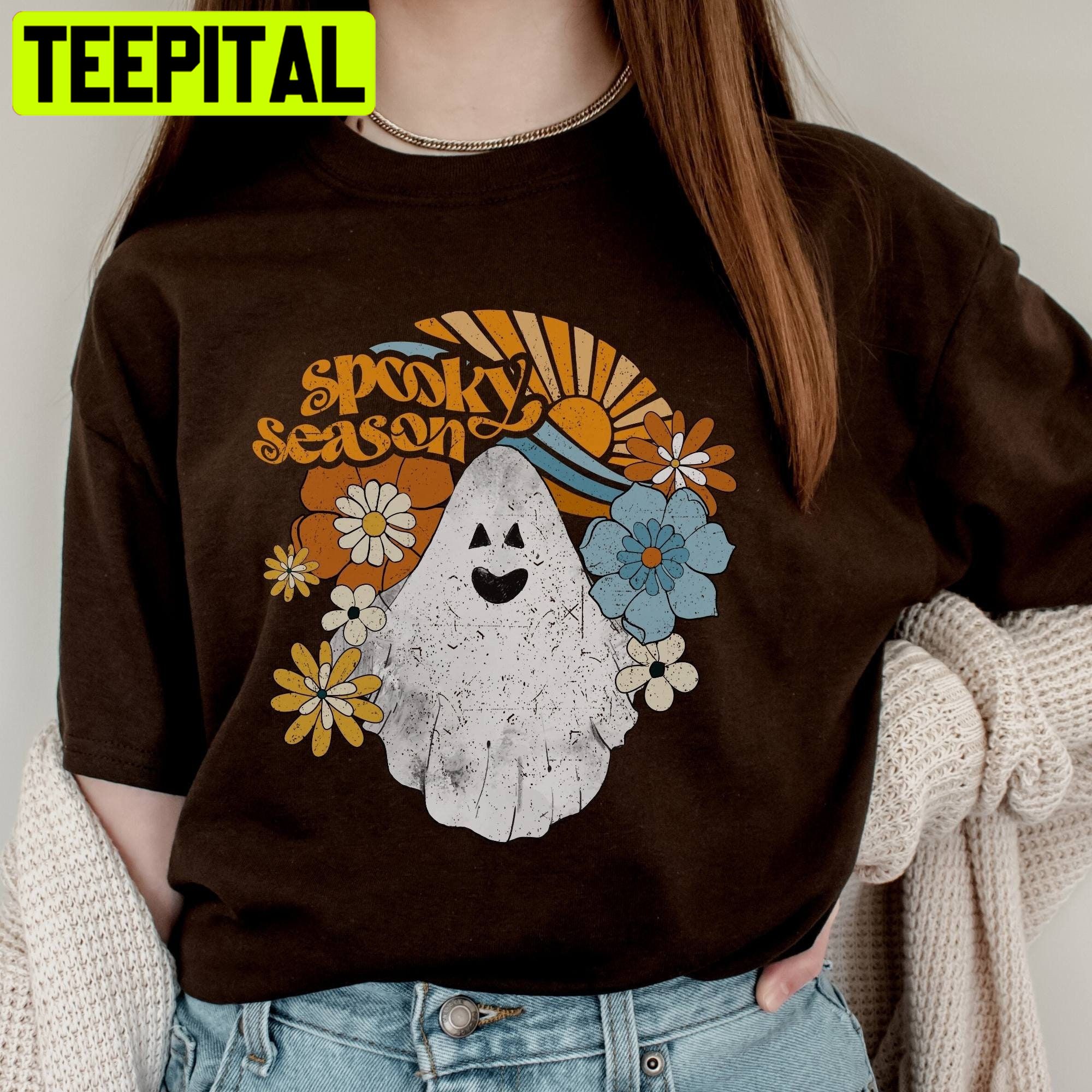 Spooky Season Halloween Retro With Ghost Trending Unisex T-Shirt Spooky Season Halloween Retro With Ghost Trending Unisex T-Shirt