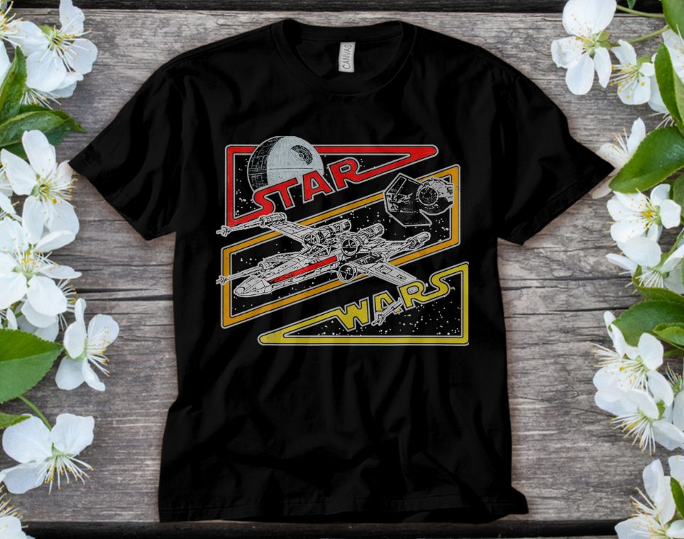 Star Wars Death Star X-Wing Tie Fighter Retro Logo T-Shirt Star Wars Death Star X-Wing Tie Fighter Retro Logo T-Shirt