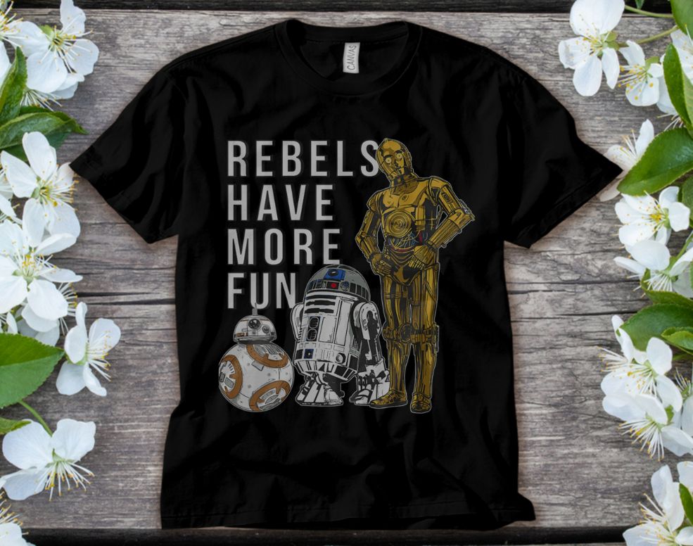Star Wars Last Jedi Droids Rebels Have More Fun Gold Unisex Adult T-Shirt Star Wars Last Jedi Droids Rebels Have More Fun Gold Unisex Adult T-Shirt