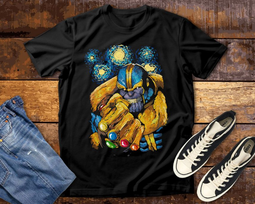Thanos Starry Night Gauntlet Painting Graphic Marvel Avengers Endgame T- Shirt Thanos Starry Night Gauntlet Painting Graphic Marvel Avengers Endgame T- Shirt