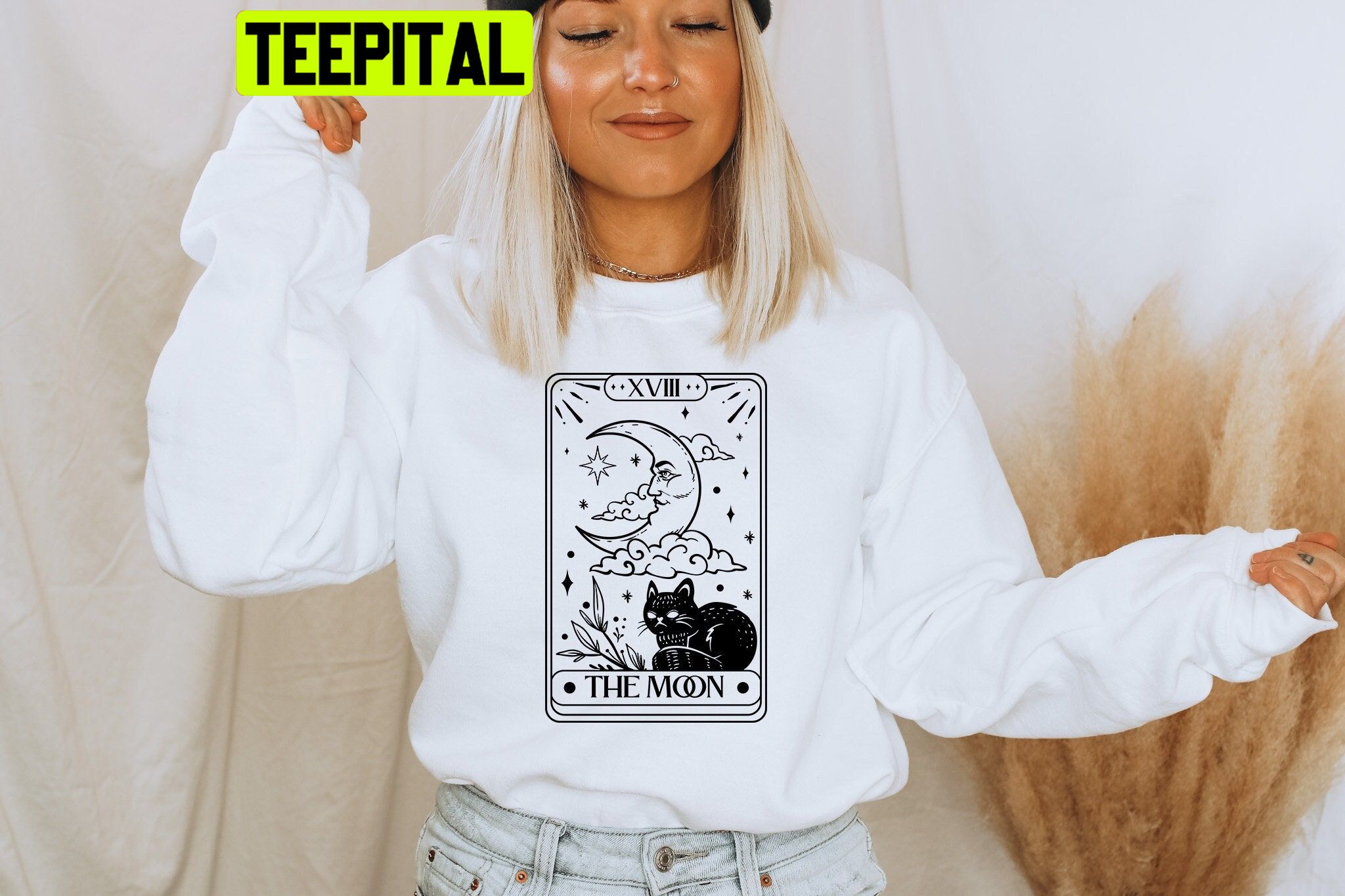 The Moon Black Cat Mystical Tarot Card Unisex Sweatshirt The Moon Black Cat Mystical Tarot Card Unisex Sweatshirt