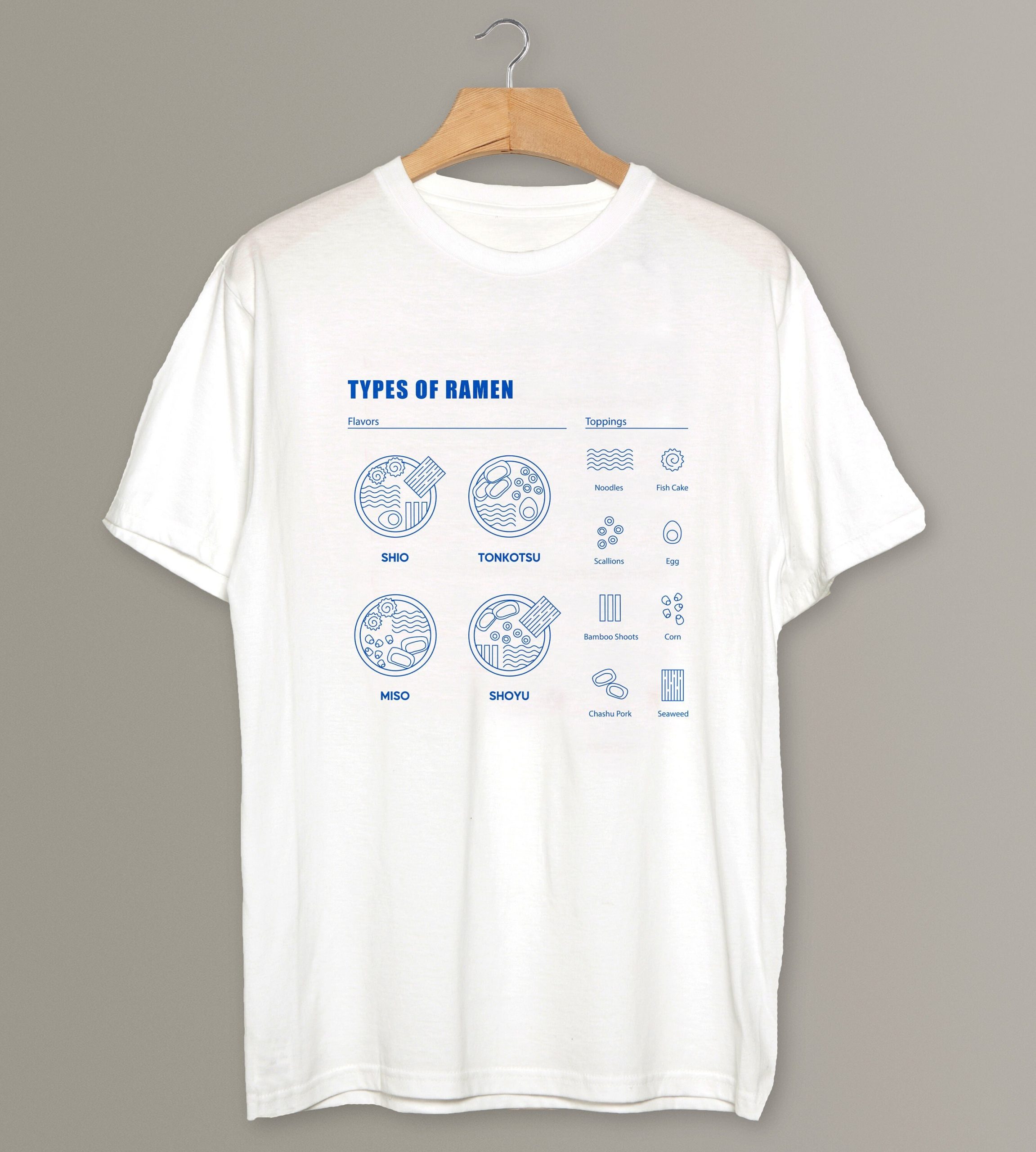 Types Of Ramen Sleeve Printing Unique Cool Blue And White Unisex T-Shirt Types Of Ramen Sleeve Printing Unique Cool Blue And White Unisex T-Shirt