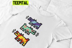 Vintage Colorful Barking Dog Art Style Keith Haring Unisex Shirt