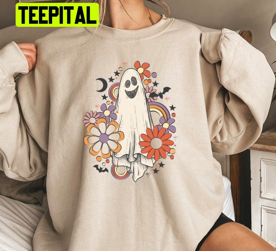 Vintage Floerw Rainbow Cute Spooky Ghost Halloween Unisex Sweatshirt Vintage Floerw Rainbow Cute Spooky Ghost Halloween Unisex Sweatshirt