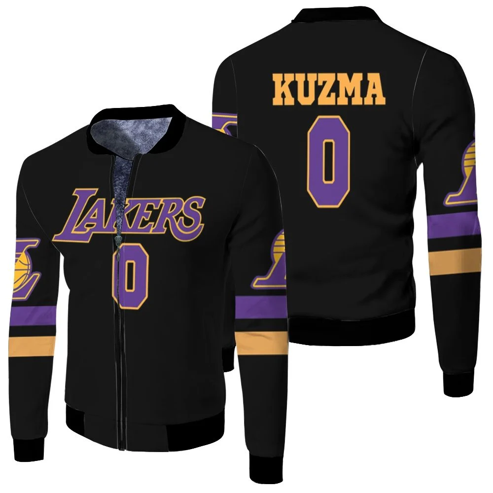 0 Kyle Kuzma Lakers Jersey Inspired Style Fleece Bomber Jacket 0 Kyle Kuzma Lakers Jersey Inspired Style Fleece Bomber Jacket