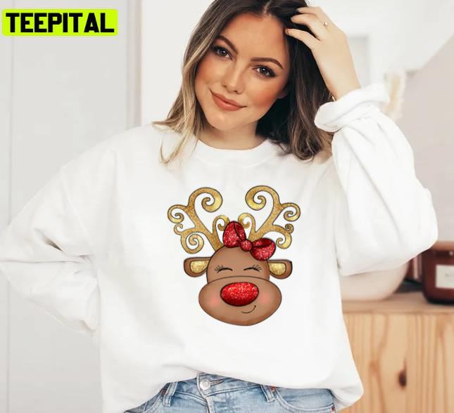 Animated Art Girl Reindeer With A Red Bow Unisex Sweatshirt Animated Art Girl Reindeer With A Red Bow Unisex Sweatshirt