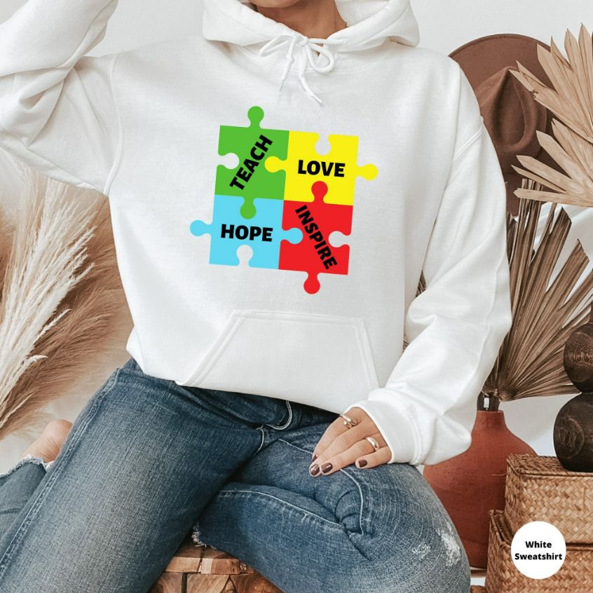 Autism Teacher Puzzle Pieces Hoodie Autism Teacher Puzzle Pieces Hoodie