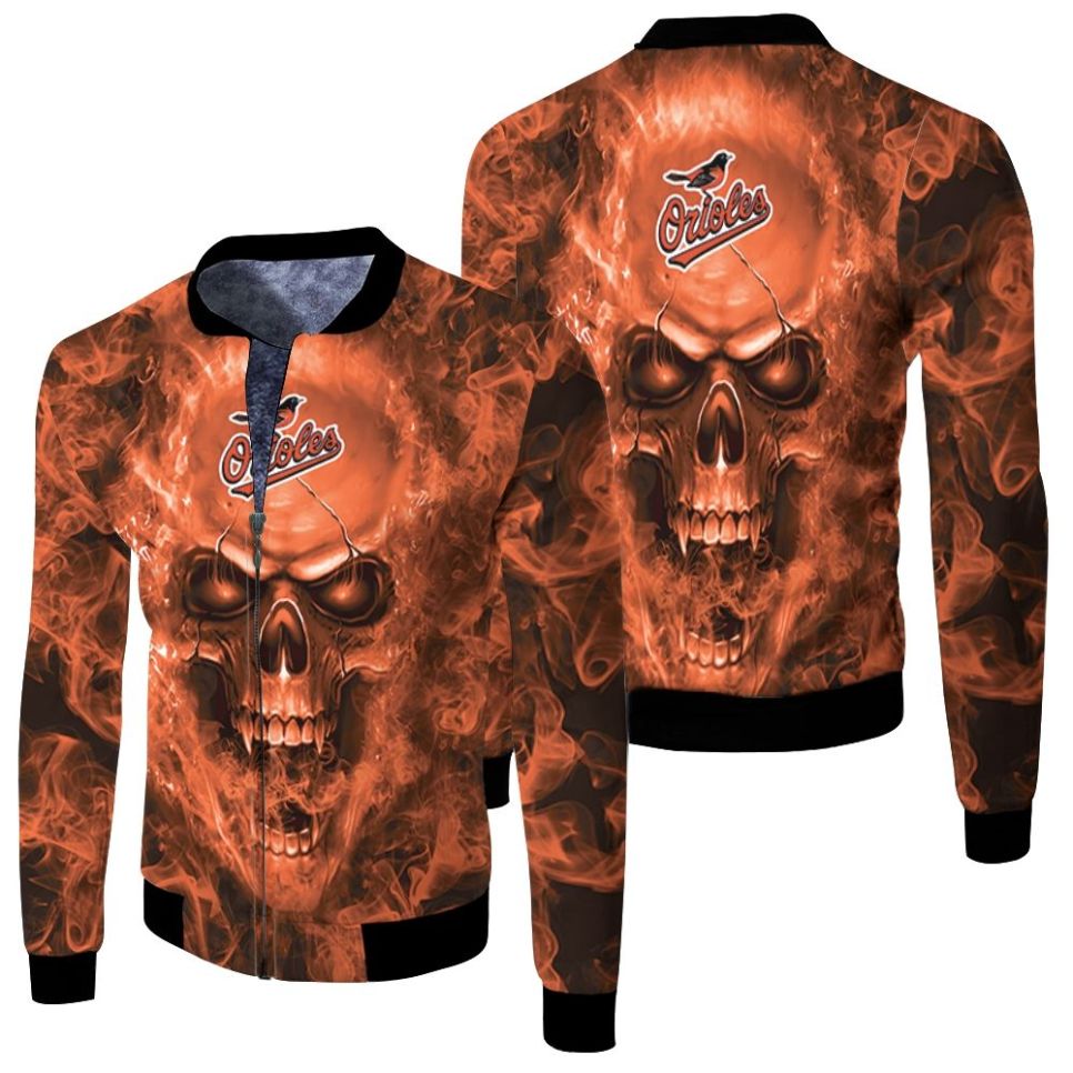 Baltimore Orioles Mlb Fans Skull Fleece Bomber Jacket Baltimore Orioles Mlb Fans Skull Fleece Bomber Jacket