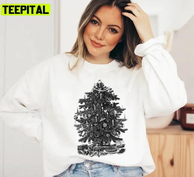 Black Art Christmas Tree With Ornaments And Toys Unisex Sweatshirt Black Art Christmas Tree With Ornaments And Toys Unisex Sweatshirt