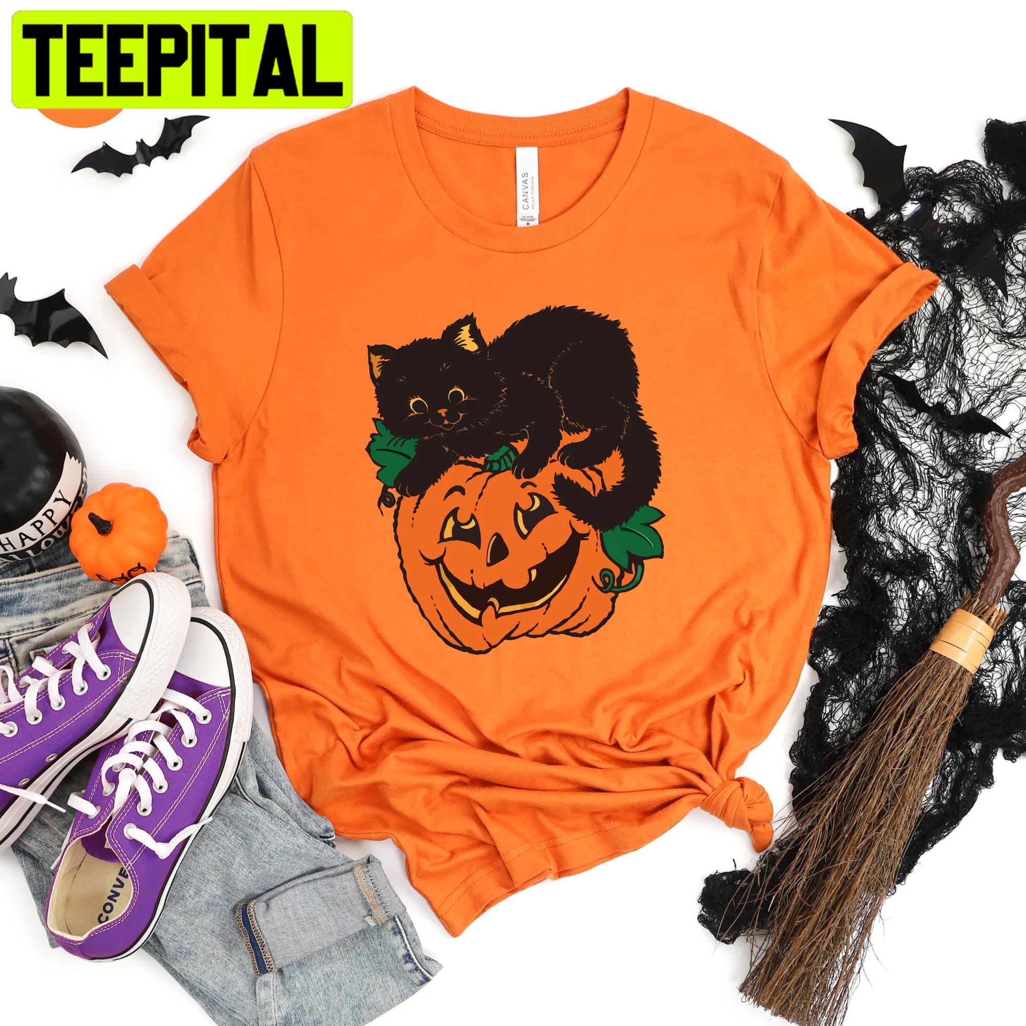 Black Cat Pumpkin Trending Unisex Shirt Black Cat Pumpkin Trending Unisex Shirt