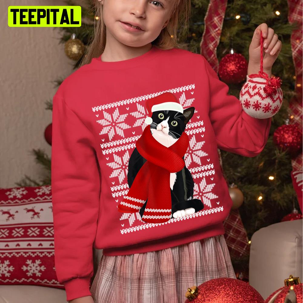 Black Cat Santa Hat Scarf Holiday Cute Ugly Unisex Sweatshirt Black Cat Santa Hat Scarf Holiday Cute Ugly Unisex Sweatshirt