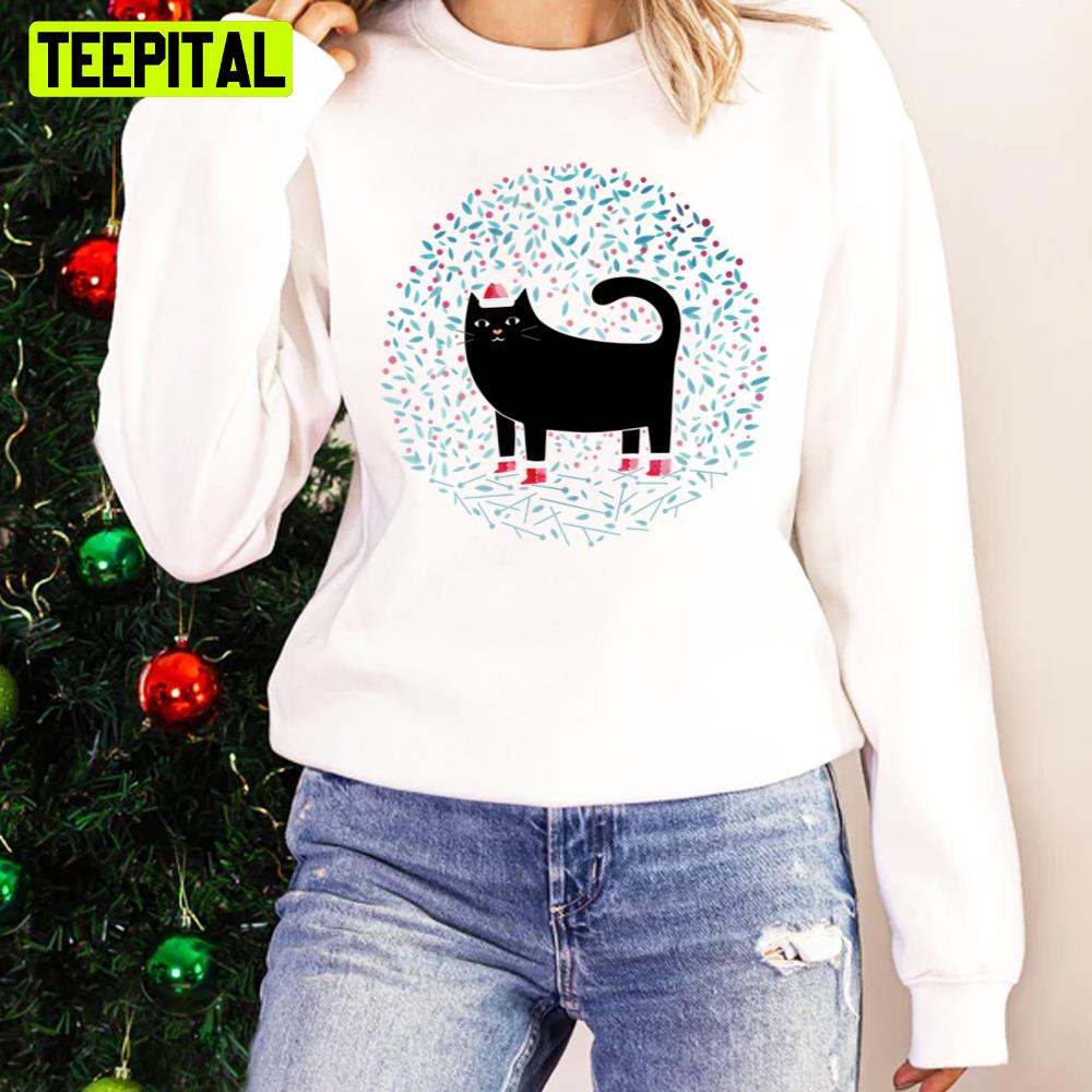 Black Cat Wearing Red Shoes And Santa Hat Meowy Christmas Unisex Sweatshirt Black Cat Wearing Red Shoes And Santa Hat Meowy Christmas Unisex Sweatshirt