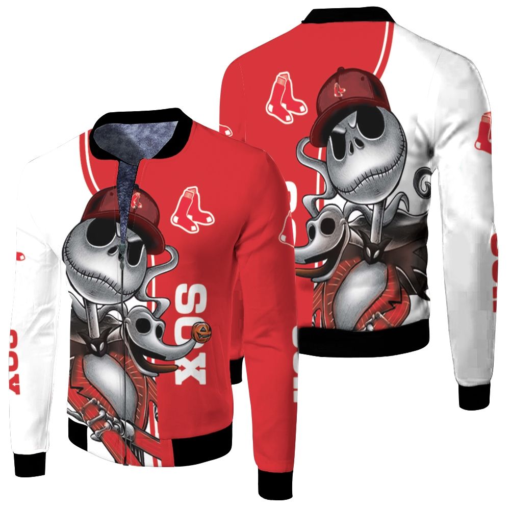 Boston Red Sox Jack Skellington And Zero Fleece Bomber Jacket Boston Red Sox Jack Skellington And Zero Fleece Bomber Jacket