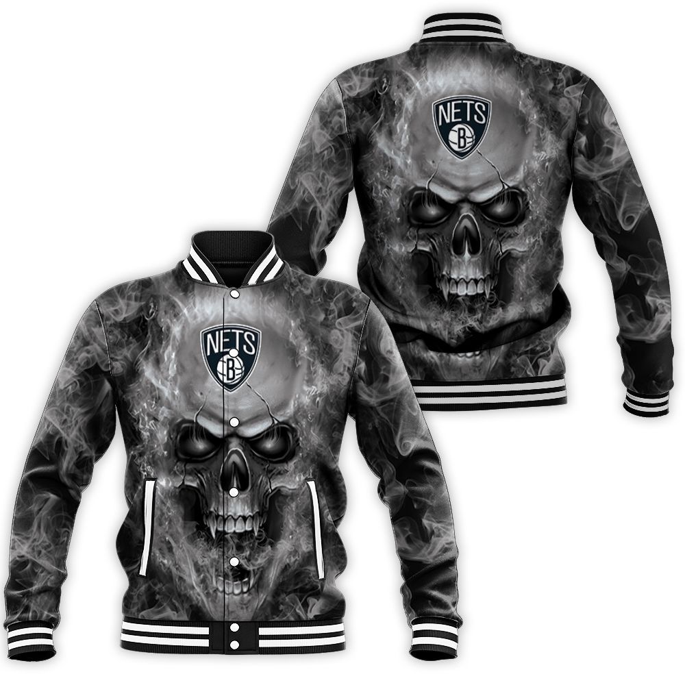 Brooklyn Nets Nba Fans Skull Baseball Jacket Brooklyn Nets Nba Fans Skull Baseball Jacket