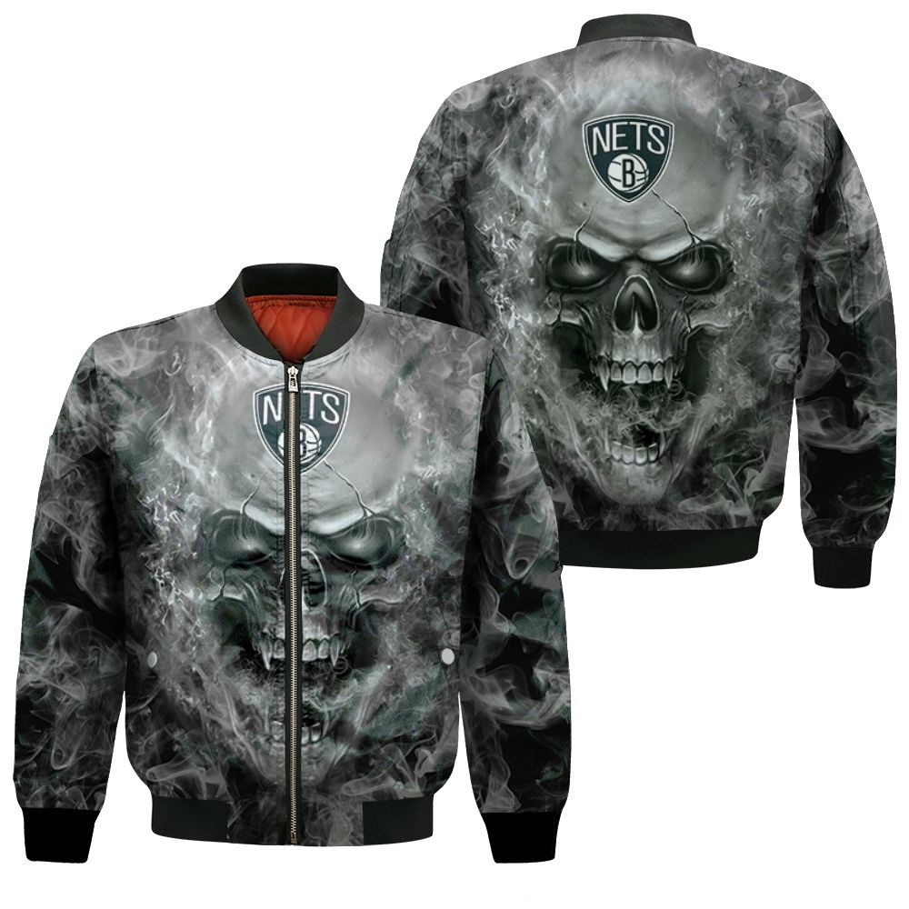 Brooklyn Nets Nba Fans Skull Bomber Jacket Brooklyn Nets Nba Fans Skull Bomber Jacket